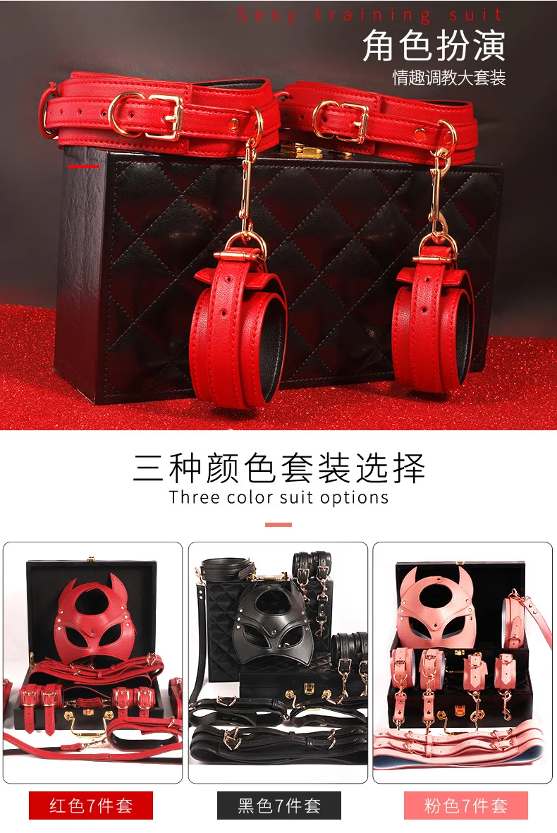 Thierry BDSM Bondage Restraint Kits Handcuffs Collar Wrist Ankle Leg Thigh cuffs Waist Belt Mask Sex Toys For Couples Adult Game