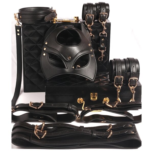 BDSM Bondage Restraint Kits Handcuffs Collar Wrist Ankle Leg Thigh cuffs Waist Belt Mask Sex Toys For Couples Adult Game