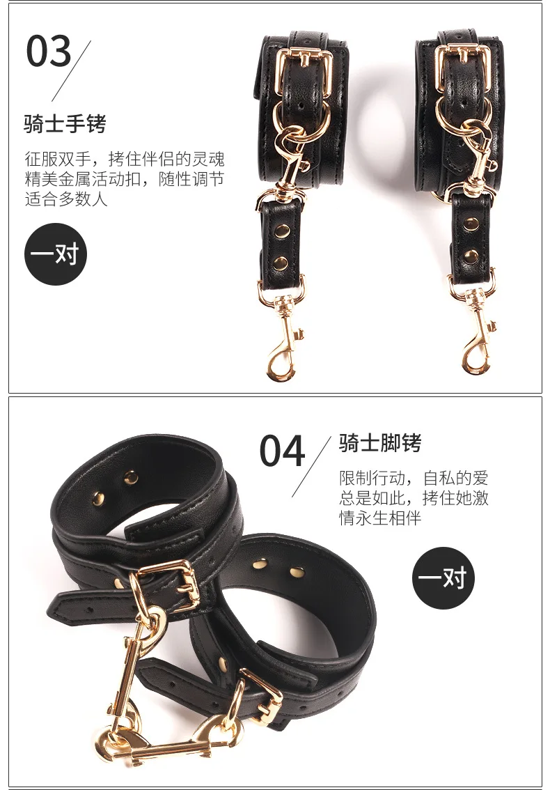 Thierry BDSM Bondage Restraint Kits Handcuffs Collar Wrist Ankle Leg Thigh cuffs Waist Belt Mask Sex Toys For Couples Adult Game