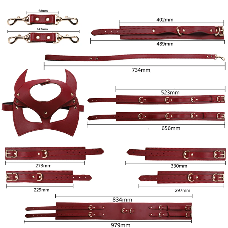 Thierry BDSM Bondage Restraint Kits Handcuffs Collar Wrist Ankle Leg Thigh cuffs Waist Belt Mask Sex Toys For Couples Adult Game