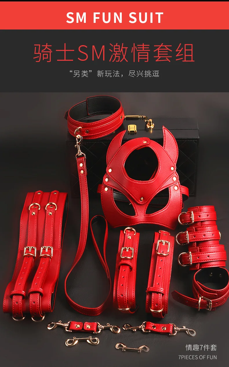 Thierry BDSM Bondage Restraint Kits Handcuffs Collar Wrist Ankle Leg Thigh cuffs Waist Belt Mask Sex Toys For Couples Adult Game