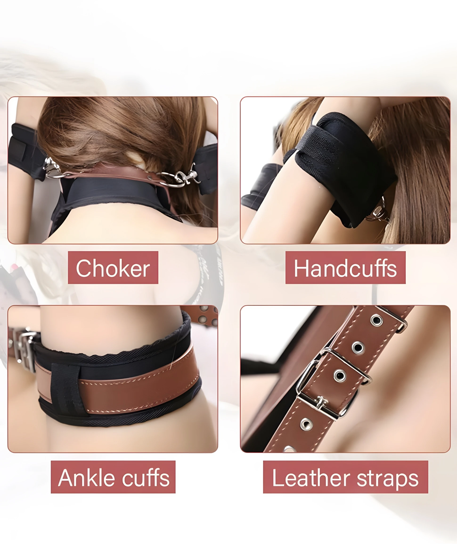 BDSM Bondage Harness Adjustable Handcuff Wrist Ankle Cuffs Gag Mouth Sexual Restraints Slave Neck Flirt Sex Toys For Couples BDSM Bondage Harness Adjustable Handcuff Wrist Ankle Cuffs Gag Mouth Sexual Restraints Slave Neck Flirt Sex Toys For Couples