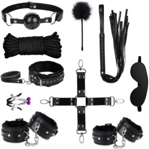 10Pcs Set Bondage Gear BDSM Leather Wrist Leg Restraint Straps Hand Ankle Cuffs Adults Sex Toys Restraint Kits for Women Couples