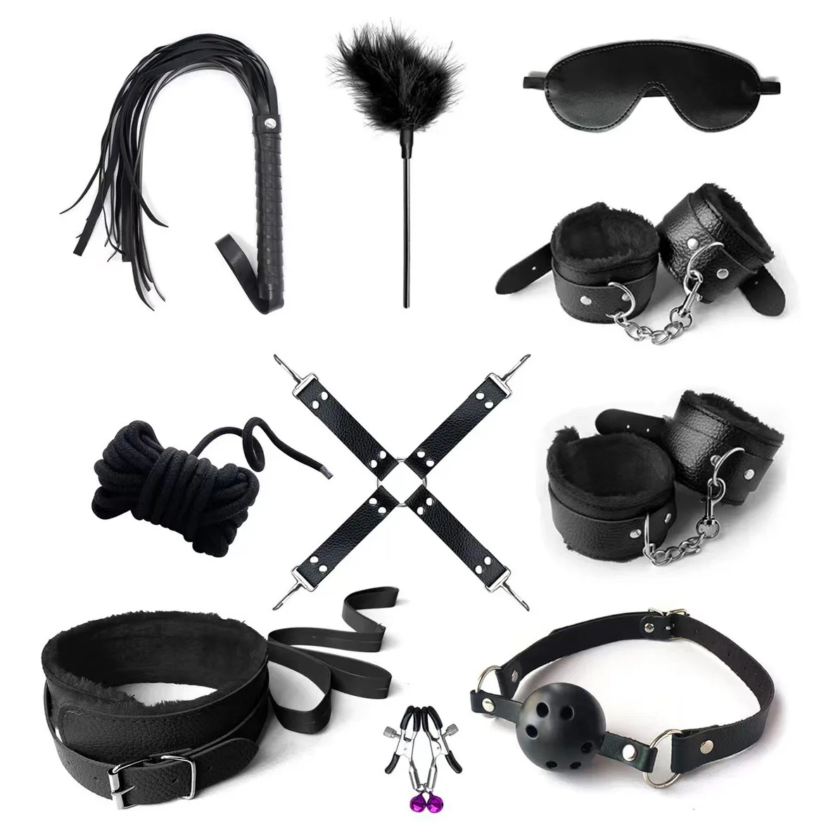 10Pcs Set Bondage Gear BDSM Leather Wrist Leg Restraint Straps Hand Ankle Cuffs Adults Sex Toys Restraint Kits for Women Couples