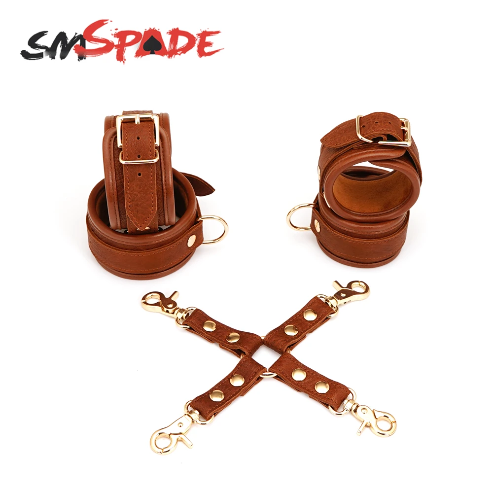 SMSPADE 4pcs Bondage Kit Leather Wrist & Ankle Cuffs Sex Toys for Adult Games Slave DBSM Bondage Sex Products for Couples SMSPADE 4pcs Bondage Kit Leather Wrist & Ankle Cuffs Sex Toys for Adult Games Slave DBSM Bondage Sex Products for Couples
