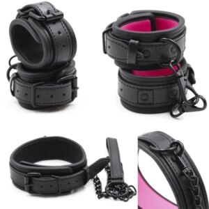 Soft PU Leather SM Products Wrist Cuffs & Ankle Cuffs & Neck Collar Leash Set BDSM Slave Bondage Sex Cosplay Accessories