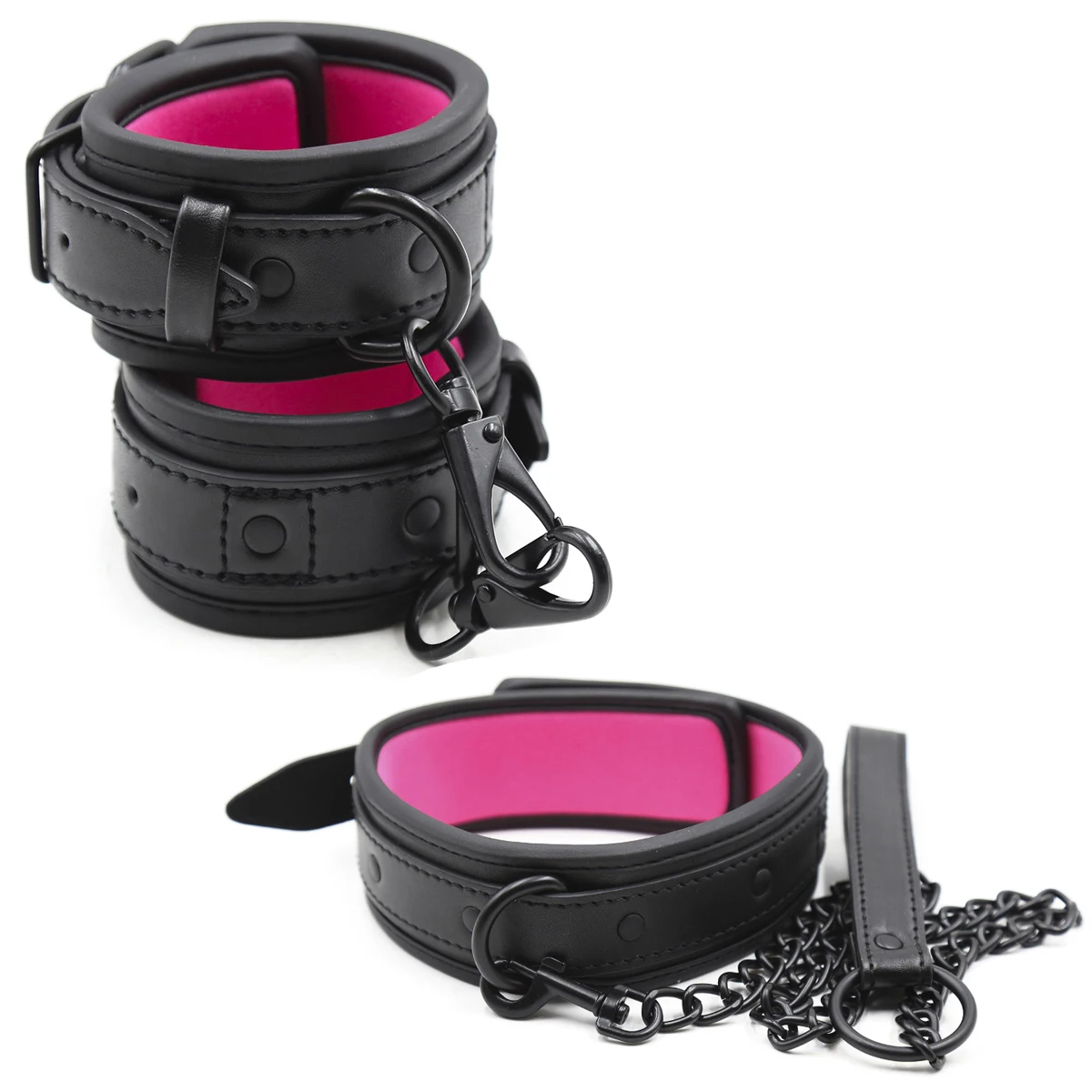 Soft PU Leather SM Products Wrist Cuffs & Ankle Cuffs & Neck Collar Leash Set BDSM Slave Bondage Sex Cosplay Accessories