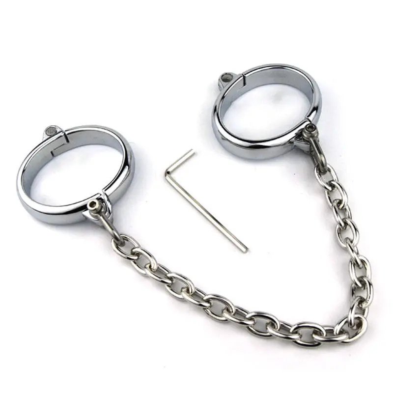 Metal Steel Wrist Handcuffs Ankle Cuffs with Chain Neck Collar Bdsm Bondage Restraints Shackle Adult Slave Sex Toys Women Men