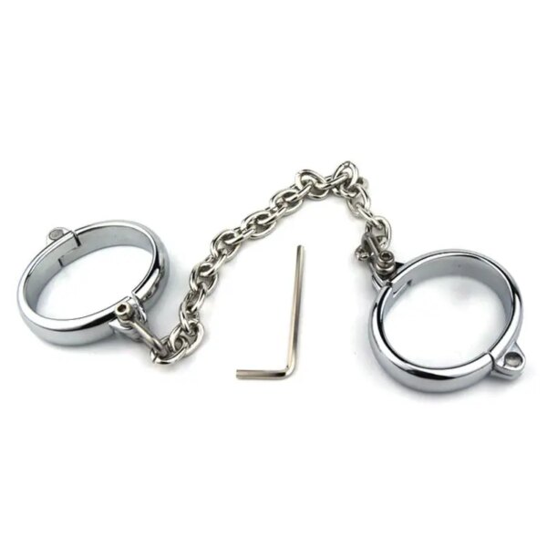 Metal Steel Wrist Handcuffs Ankle Cuffs with Chain Neck Collar Bdsm Bondage Restraints Shackle Adult Slave Sex Toys Women Men