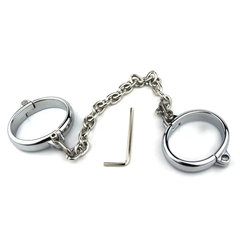 Metal Steel Wrist Handcuffs Ankle Cuffs with Chain Neck Collar Bdsm Bondage Restraints Shackle Adult Slave Sex Toys Women Men