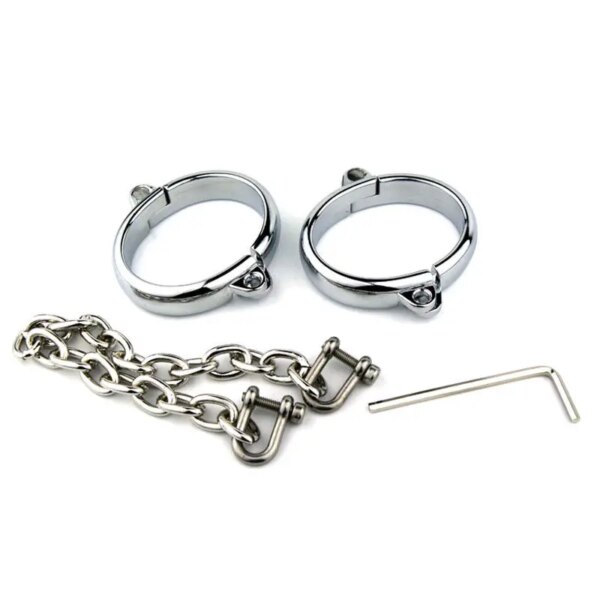 Metal Steel Wrist Handcuffs Ankle Cuffs with Chain Neck Collar Bdsm Bondage Restraints Shackle Adult Slave Sex Toys Women Men
