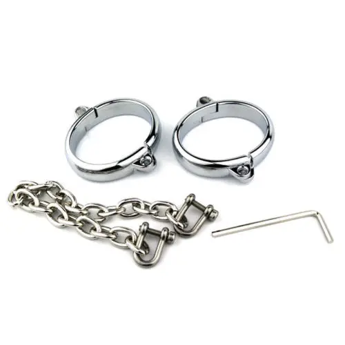 Metal Steel Wrist Handcuffs Ankle Cuffs with Chain Neck Collar Bdsm Bondage Restraints Shackle Adult Slave Sex Toys Women Men