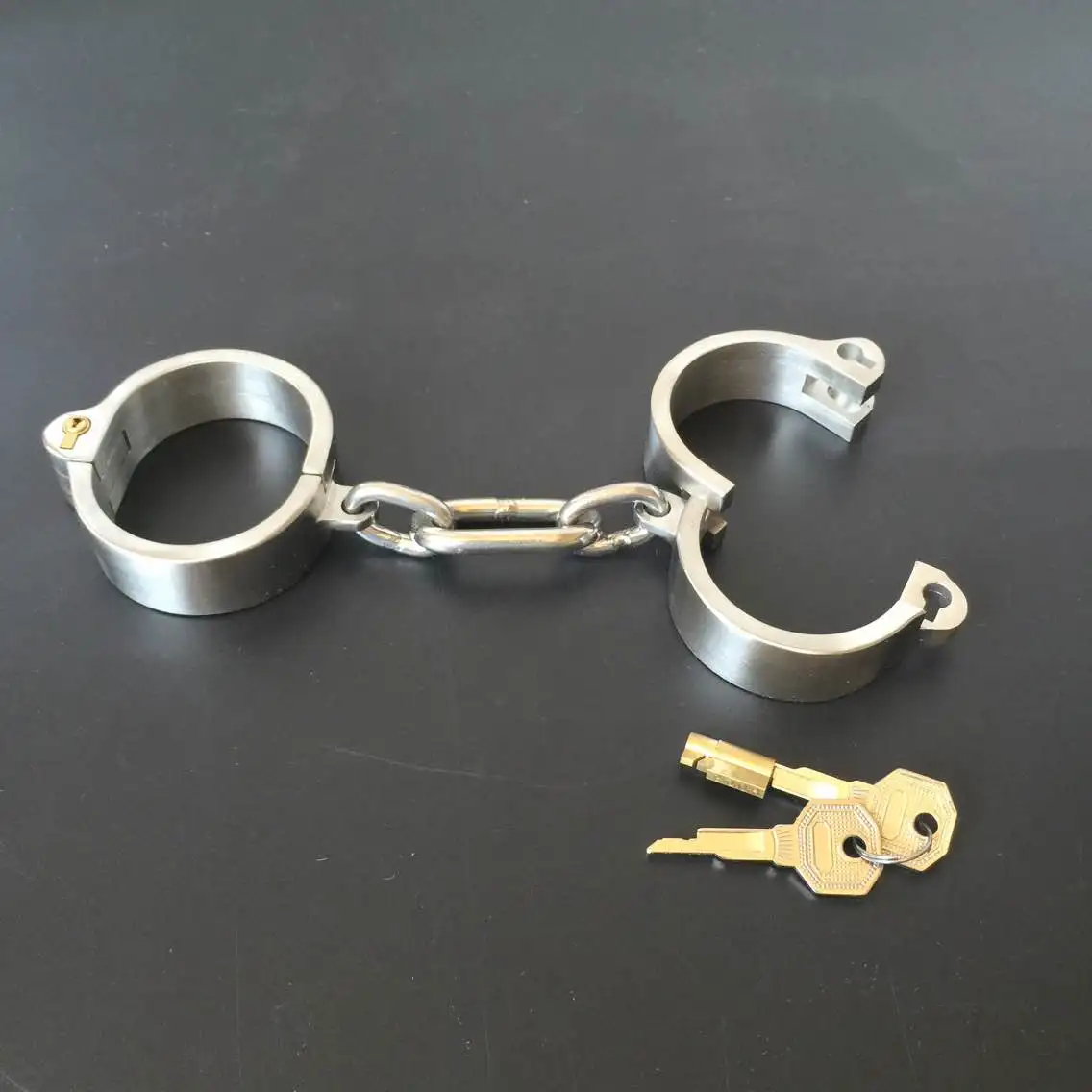 Heavy Stainles Steel Slave Wrist Handcuffs Ankle Cuffs Shackles /Detachable chain BDSM Bondage Lock  Adult Fetters Slave Sex Toy