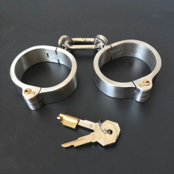 Heavy Stainles Steel Slave Wrist Handcuffs Ankle Cuffs Shackles /Detachable chain BDSM Bondage Lock  Adult Fetters Slave Sex Toy