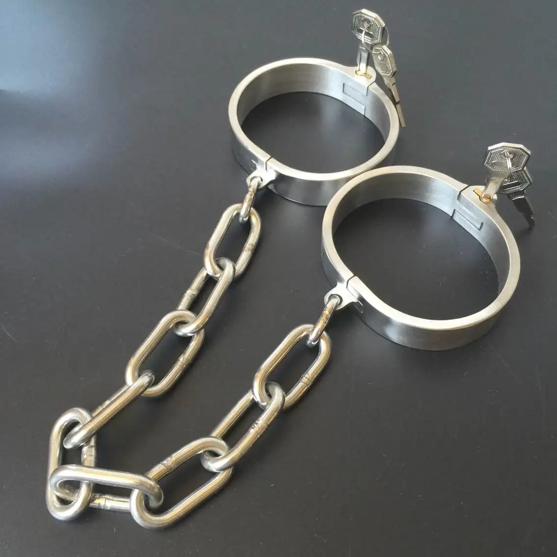 Heavy Stainles Steel Slave Wrist Handcuffs Ankle Cuffs Shackles /Detachable chain BDSM Bondage Lock  Adult Fetters Slave Sex Toy
