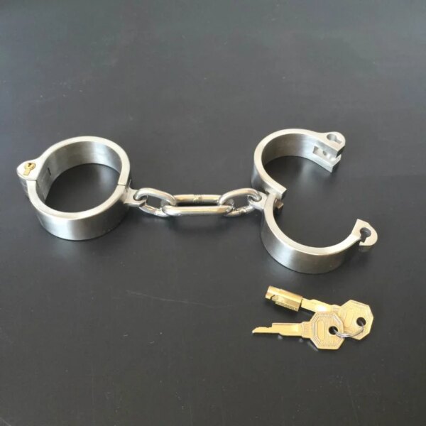 Heavy Stainles Steel Slave Wrist Handcuffs Ankle Cuffs Shackles /Detachable chain BDSM Bondage Lock  Adult Fetters Slave Sex Toy
