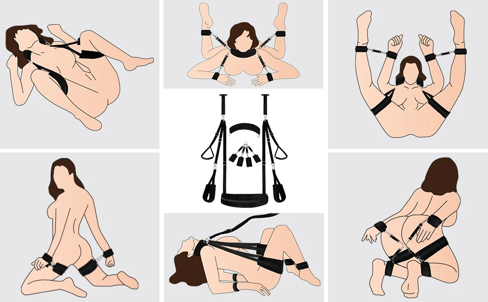 5 in 1 Sex Sling Swings BDSM Bondage Hangmat Kit Door Swing Hammock Womens Wrist and Thigh Ankle Sex Restraints Adults Toy