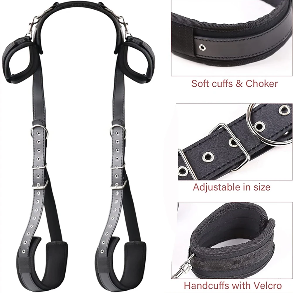 Women Handcuff Neck Wrist Mouth Gag Strap Fetish SM Sex Toys For Woman Couples BDSM Bondage Set For Adult Game Bondage Gear 18