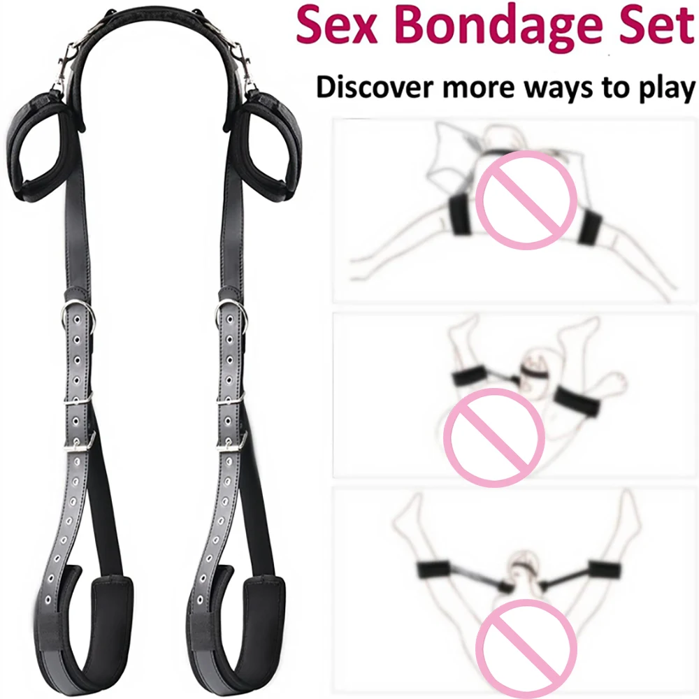 Women Handcuff Neck Wrist Mouth Gag Strap Fetish SM Sex Toys For Woman Couples BDSM Bondage Set For Adult Game Bondage Gear 18