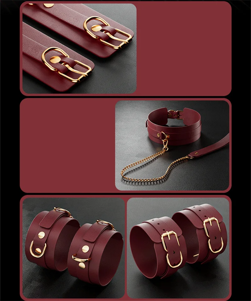 Bondage PU Leather Dog Slave Collar Wrist Ankle Cuffs Mouth Plug Eye Mask Nipples Clips Feather Whip Flogger Sex Toys For Women Bondage PU Leather Dog Slave Collar Wrist Ankle Cuffs Mouth Plug Eye Mask Nipples Clips Feather Whip Flogger Sex Toys For Women