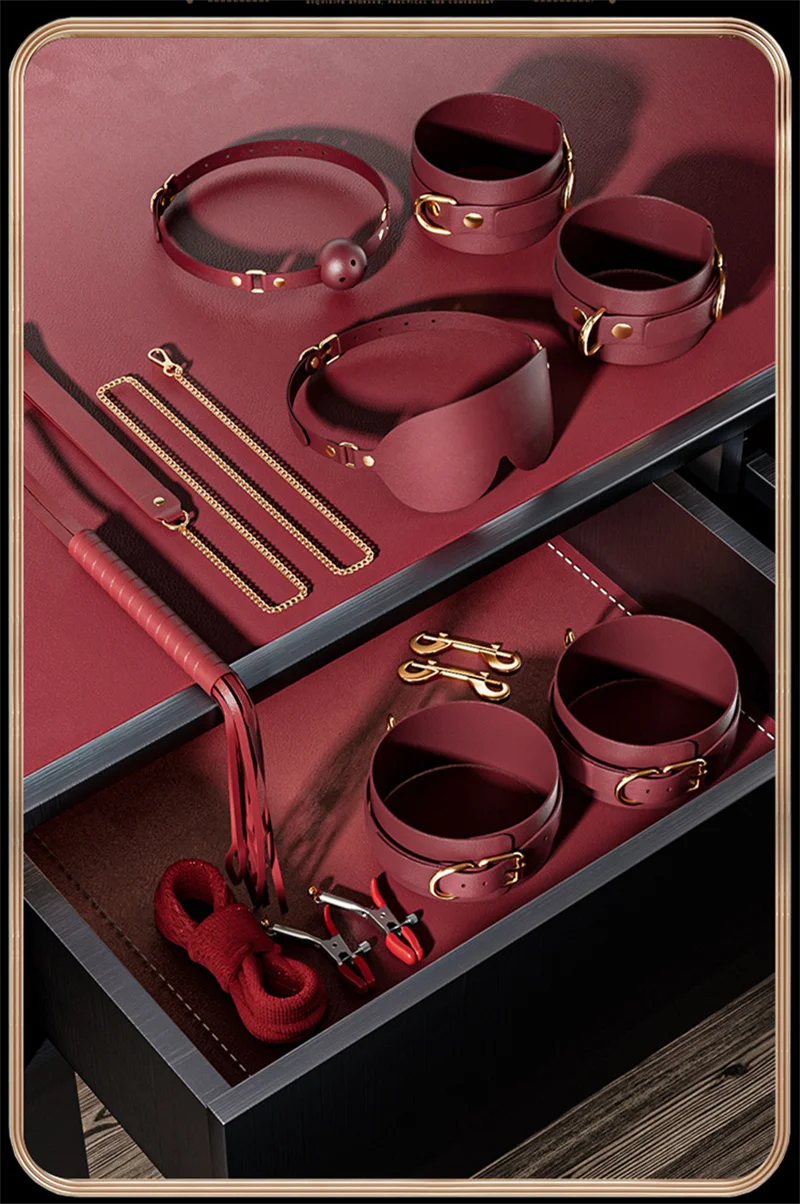 Bondage PU Leather Dog Slave Collar Wrist Ankle Cuffs Mouth Plug Eye Mask Nipples Clips Feather Whip Flogger Sex Toys For Women Bondage PU Leather Dog Slave Collar Wrist Ankle Cuffs Mouth Plug Eye Mask Nipples Clips Feather Whip Flogger Sex Toys For Women