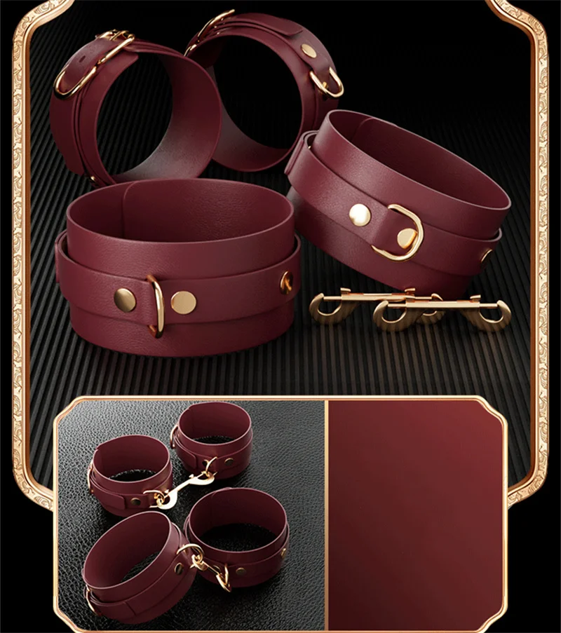 Bondage PU Leather Dog Slave Collar Wrist Ankle Cuffs Mouth Plug Eye Mask Nipples Clips Feather Whip Flogger Sex Toys For Women Bondage PU Leather Dog Slave Collar Wrist Ankle Cuffs Mouth Plug Eye Mask Nipples Clips Feather Whip Flogger Sex Toys For Women