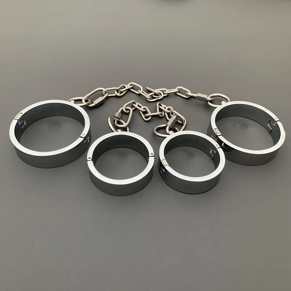 2023 Heavy BDSM Female Male Handcuff Metal Ankle Cuffs Wrist Cuff For Couple Collar Bdsm Bondage Restraints Adult Games Sex Toys