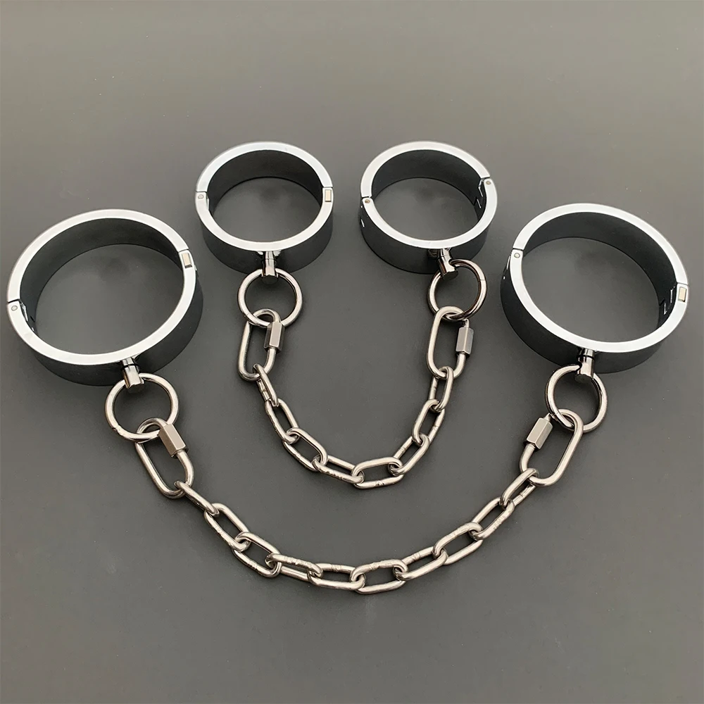 2023 Heavy BDSM Female Male Handcuff Metal Ankle Cuffs Wrist Cuff For Couple Collar Bdsm Bondage Restraints Adult Games Sex Toys