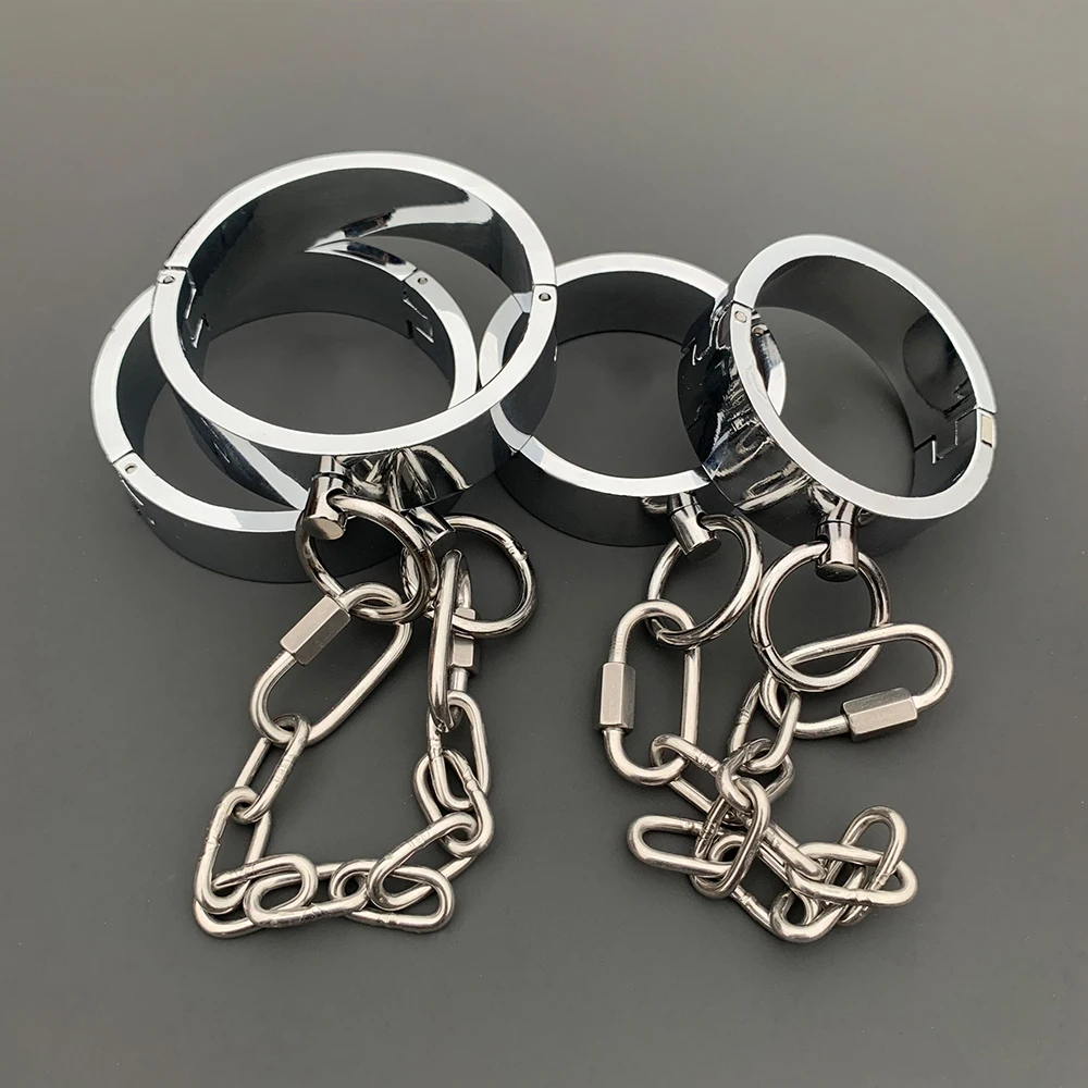 2023 Heavy BDSM Female Male Handcuff Metal Ankle Cuffs Wrist Cuff For Couple Collar Bdsm Bondage Restraints Adult Games Sex Toys