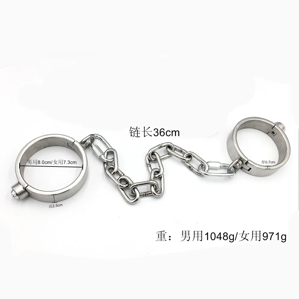 Stainless Steel Bondage Handcuffs Shackles Neck Collar Restraint Wrist Lock BDSM with Chain Set Adult Game Sex Toys for Couple