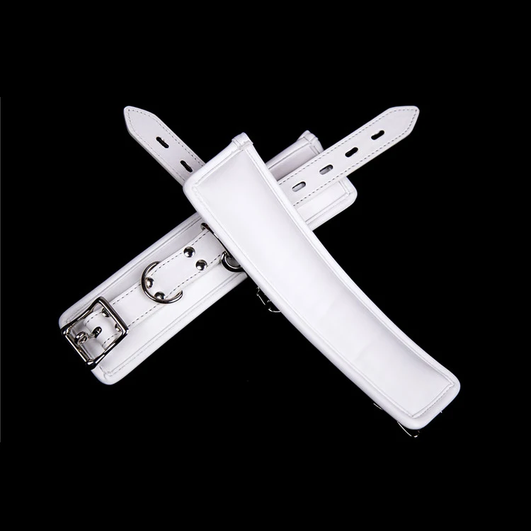 Soft Padded White BDSM Bondage Restraint Wrist Handcuffs Neck Collar Ankle Cuffs with Chain Slave Erotic Flirting Adult Sex Toys