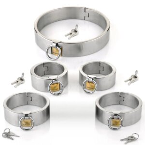 Stainless Steel Slave Neck Collar Handcuff Wrist Ankle Cuffs Bdsm Fetish Sex Bondage Restraint Adult Game Sex Toys For Couples