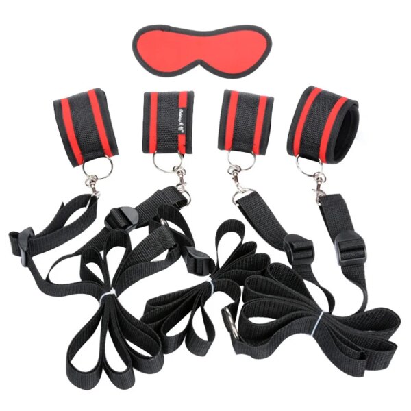 Indoor Bedroom Play Relax Bed Straps with Soft Adjustable Cuffs for Hand Wrist Ankle Blind Restraints Bdsm Fetish Harness Sex