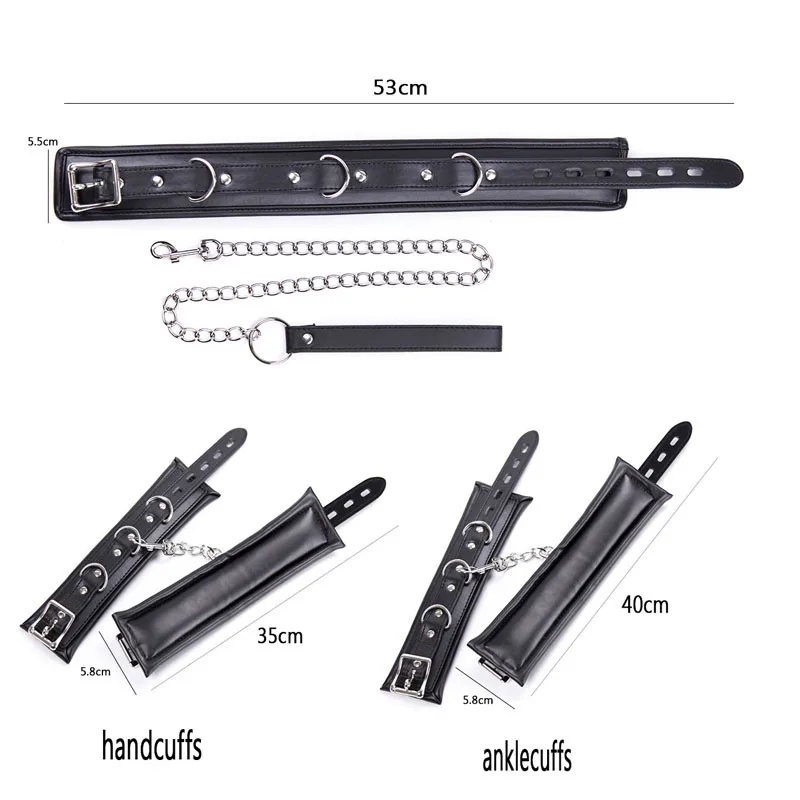 PU Leather Padded Wrist Cuffs & Ankle Cuffs & Neck Collar Set ,BDSM Leather Bondage ,Cosplay Accessories porno sex adult