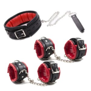 PU Leather Padded Wrist Cuffs & Ankle Cuffs & Neck Collar Set ,BDSM Leather Bondage ,Cosplay Accessories porno sex adult