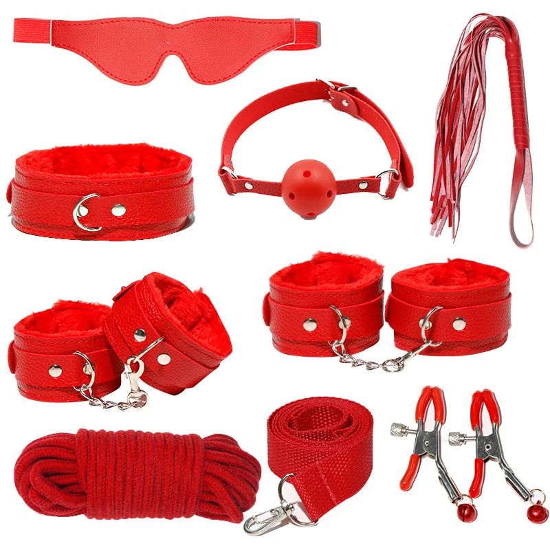 Bondage Dog Slave PU Leather Whip Plush Collar Wrist Ankle Cuffs Mouth Plug Eye Mask Nipples Clips Flogger Sex Toys For Women Bondage Dog Slave PU Leather Whip Plush Collar Wrist Ankle Cuffs Mouth Plug Eye Mask Nipples Clips Flogger Sex Toys For Women