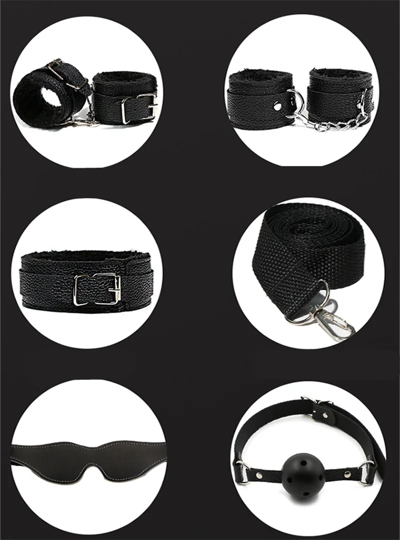Bondage Dog Slave PU Leather Whip Plush Collar Wrist Ankle Cuffs Mouth Plug Eye Mask Nipples Clips Flogger Sex Toys For Women Bondage Dog Slave PU Leather Whip Plush Collar Wrist Ankle Cuffs Mouth Plug Eye Mask Nipples Clips Flogger Sex Toys For Women
