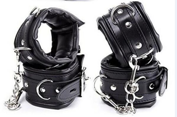 Leather Handcuffs For Sex,Soft Padded Wrist Ankle Cuffs,BDSM Bondage Set,Toys For Adults,Erotic Toys