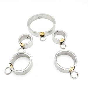 Stainless Steel Slave Restraint Neck Collar Handcuffs Wrist Ankle Cuffs Fetish Bdsm Bondage Gear Adult Game Sex Toys For Couples