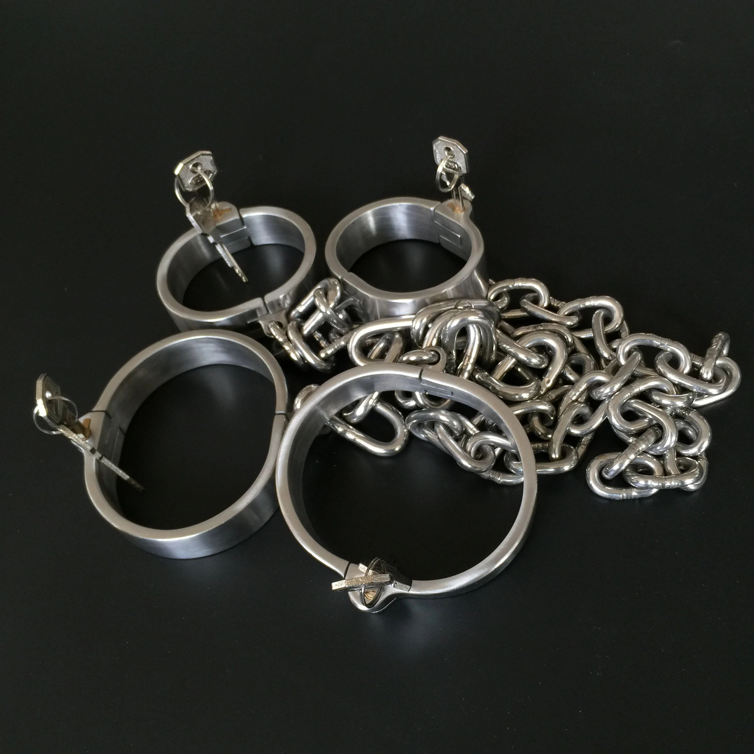 Stainless Steel Wrist Handcuff Ankle Cuffs Shackles Detachable chain Neck Collar SM Restraint Choker Stealth Lock Adult Sex Toys