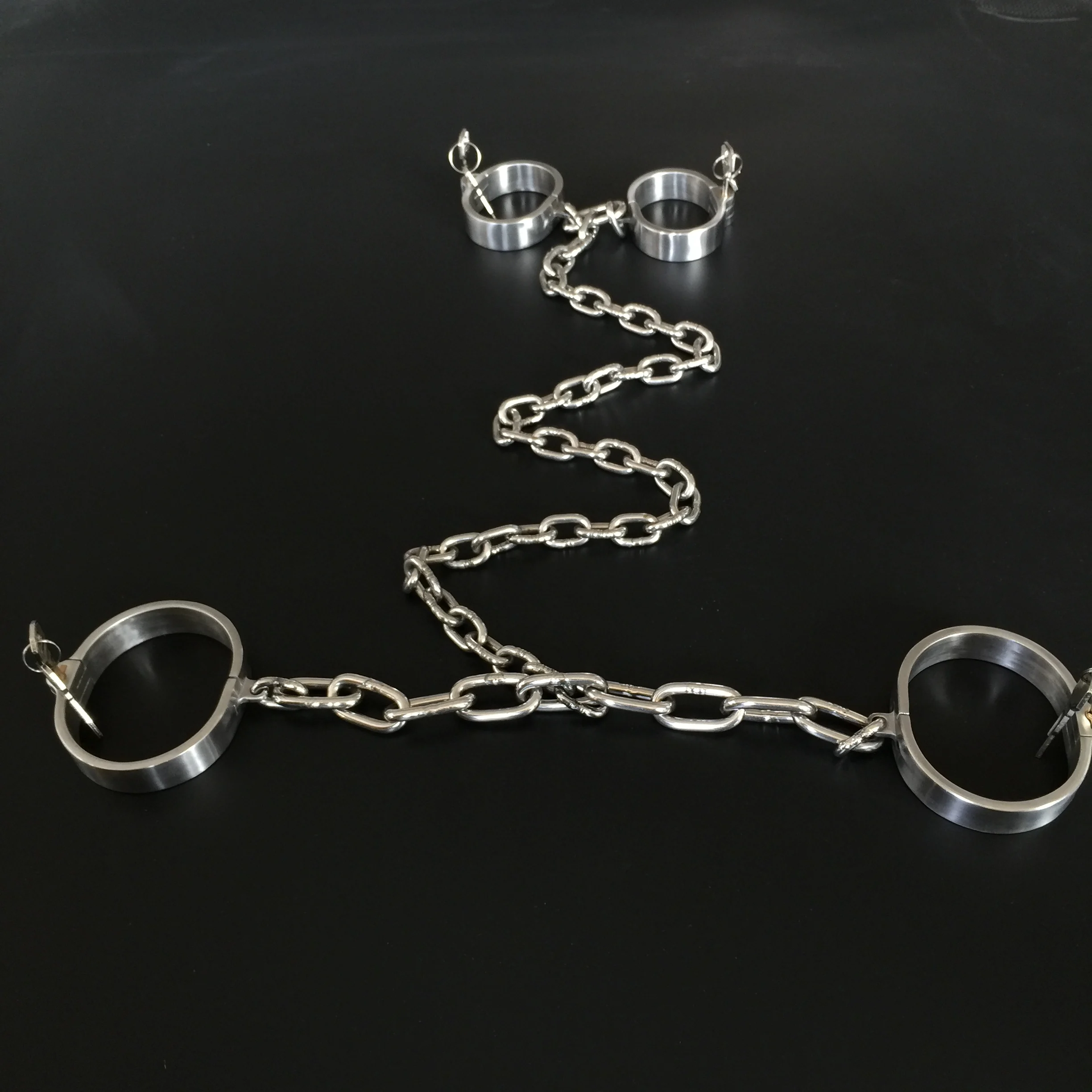 Stainless Steel Wrist Handcuff Ankle Cuffs Shackles Detachable chain Neck Collar SM Restraint Choker Stealth Lock Adult Sex Toys