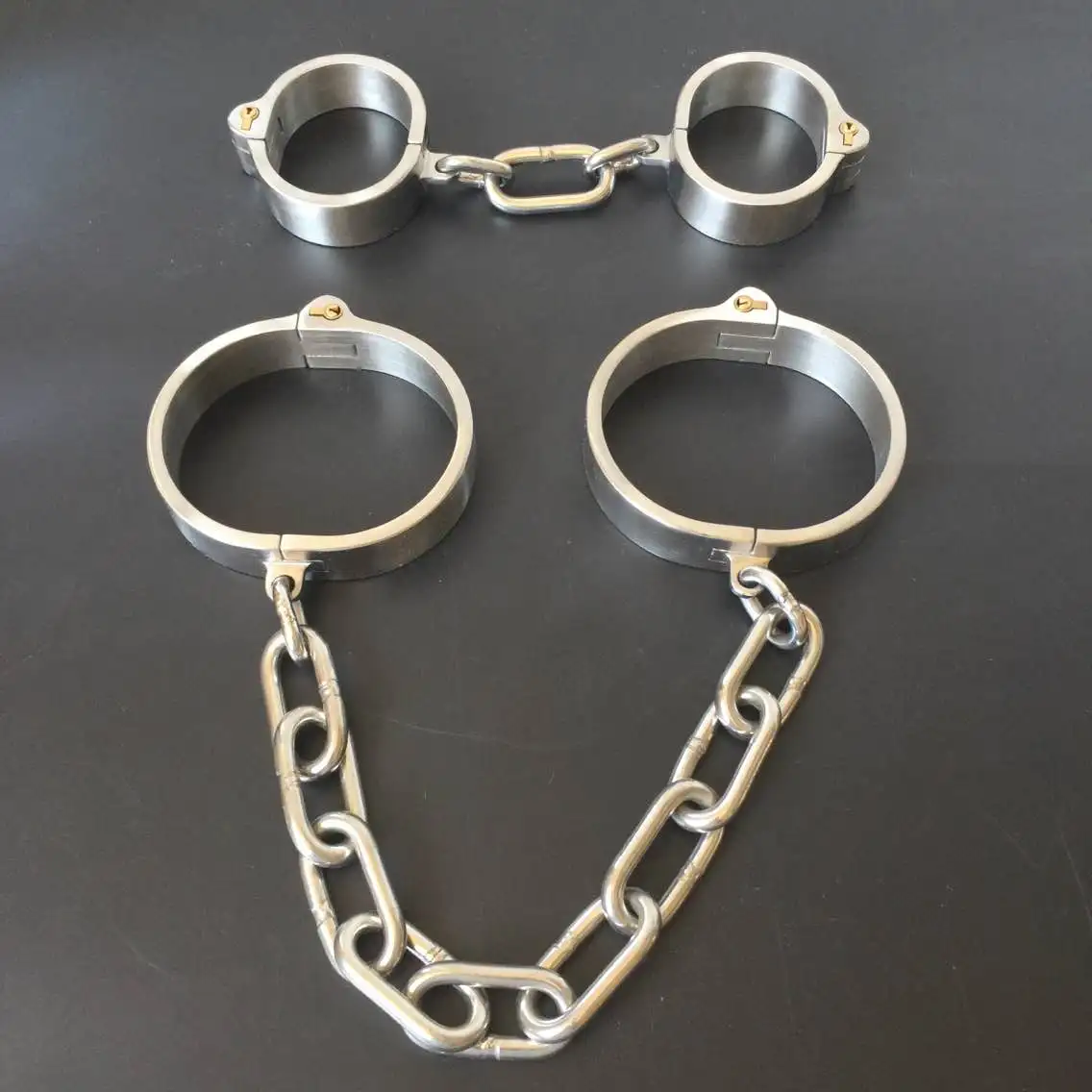Stainless Steel Wrist Handcuff Ankle Cuffs Shackles Detachable chain Neck Collar SM Restraint Choker Stealth Lock Adult Sex Toys