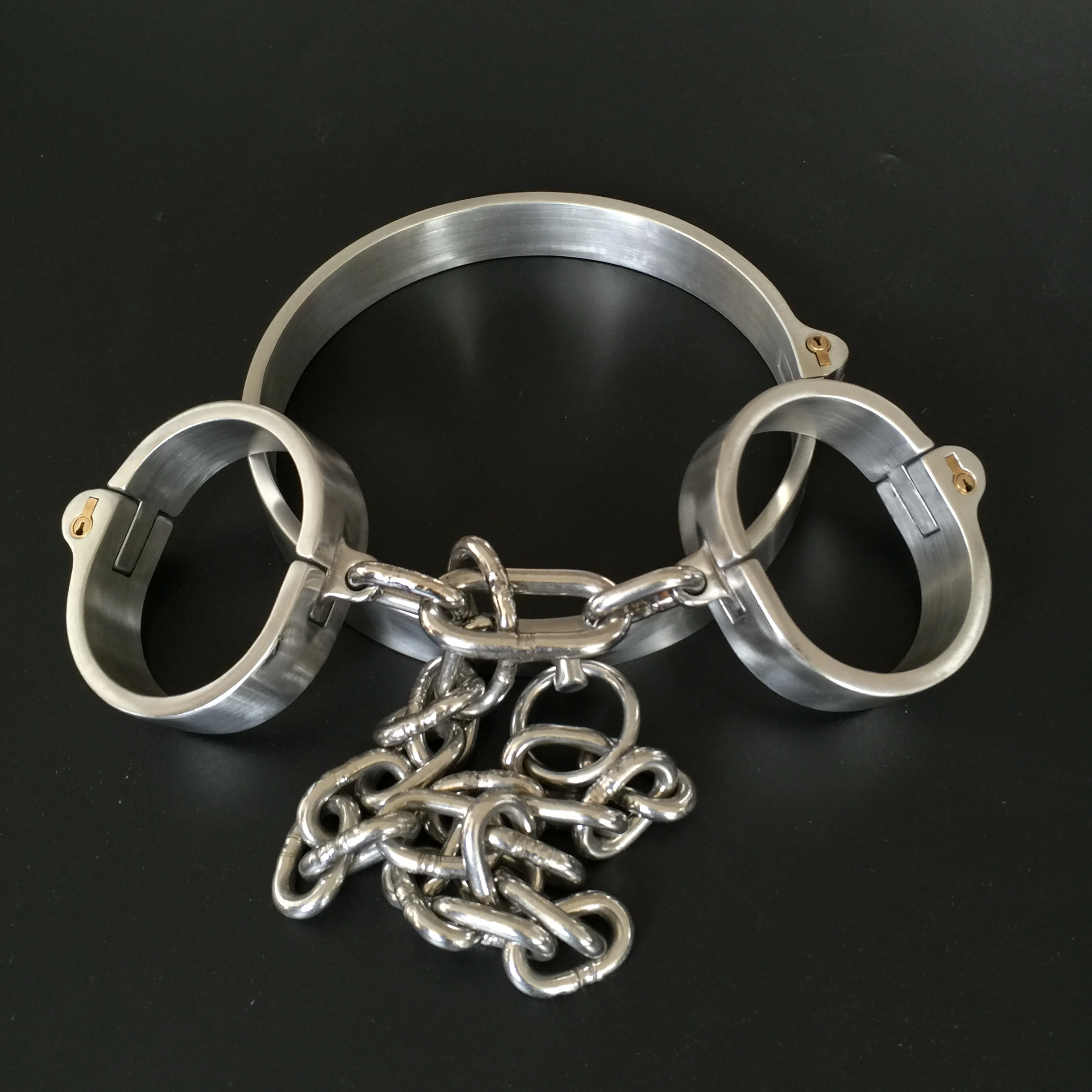 Stainless Steel Wrist Handcuff Ankle Cuffs Shackles Detachable chain Neck Collar SM Restraint Choker Stealth Lock Adult Sex Toys