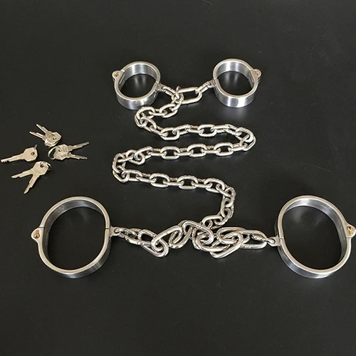 Stainless Steel Wrist Handcuff Ankle Cuffs Shackles Detachable chain Neck Collar SM Restraint Choker Stealth Lock Adult Sex Toys