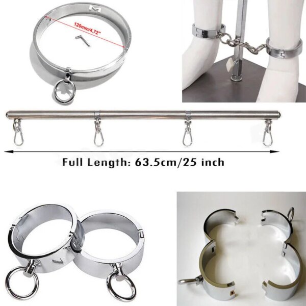 Metal Handcuffs Wrist Ankle Cuffs Locking Neck Collar Posturte Slave Bondage SM Spreader Bar Shackles Adult Sex Toys Men Women
