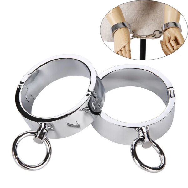 Metal Handcuffs Wrist Ankle Cuffs Locking Neck Collar Posturte Slave Bondage SM Spreader Bar Shackles Adult Sex Toys Men Women