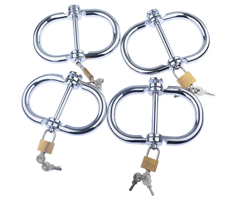 Metel Handcuffs Wrist Ankle Cuffs Slave Lockable Chain Roleplay Toy BDSM Slave Stainless Steel Shackles SM Sex Shop