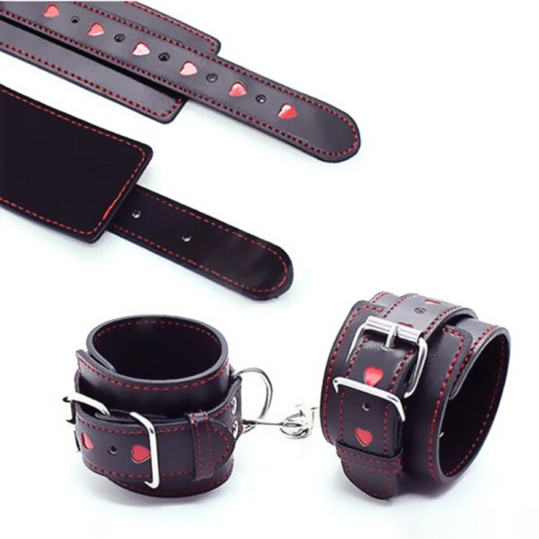 Red Heart Handcuffs Sex Toys Flirt Bondage Boutique Leather Soft Harness BDSM Game Wrist Ankle Restraints Slave Fetish Lover