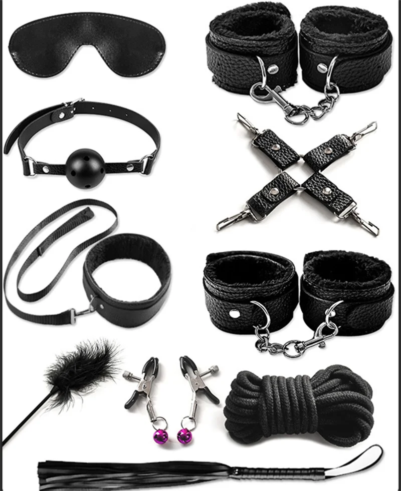 Bondage PU Leather Whip Flogger Dog Slave Collar Wrist Ankle Cuffs Mouth Plug Eye Mask Nipples Clips Feather Sex Toys For Women Bondage PU Leather Whip Flogger Dog Slave Collar Wrist Ankle Cuffs Mouth Plug Eye Mask Nipples Clips Feather Sex Toys For Women