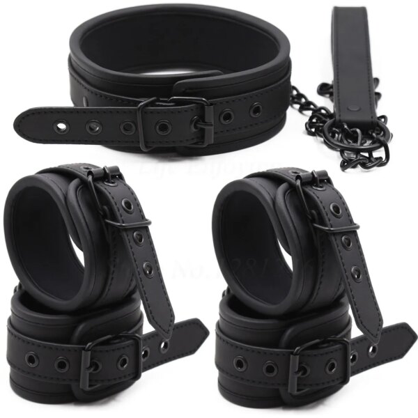 New Fetish Sexy BDSM Bondage Handcuff Ankle Cuff Neck Collar PU Leather Wrist Cuffs Sex Toys for Couples Game Erotic Accessories